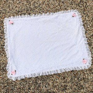 Cachcach Cach Cach Baby Girl White Lace Blanket Security Lovey Hearts Roses O/S